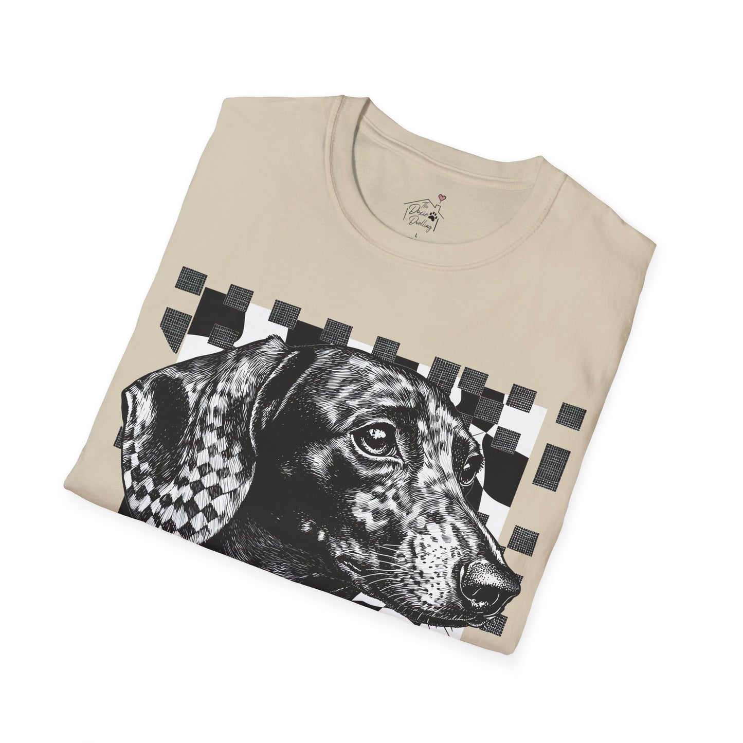 "Smooth Checked" Black & Tan Smooth-Haired Dachshund Unisex Softstyle T-Shirt