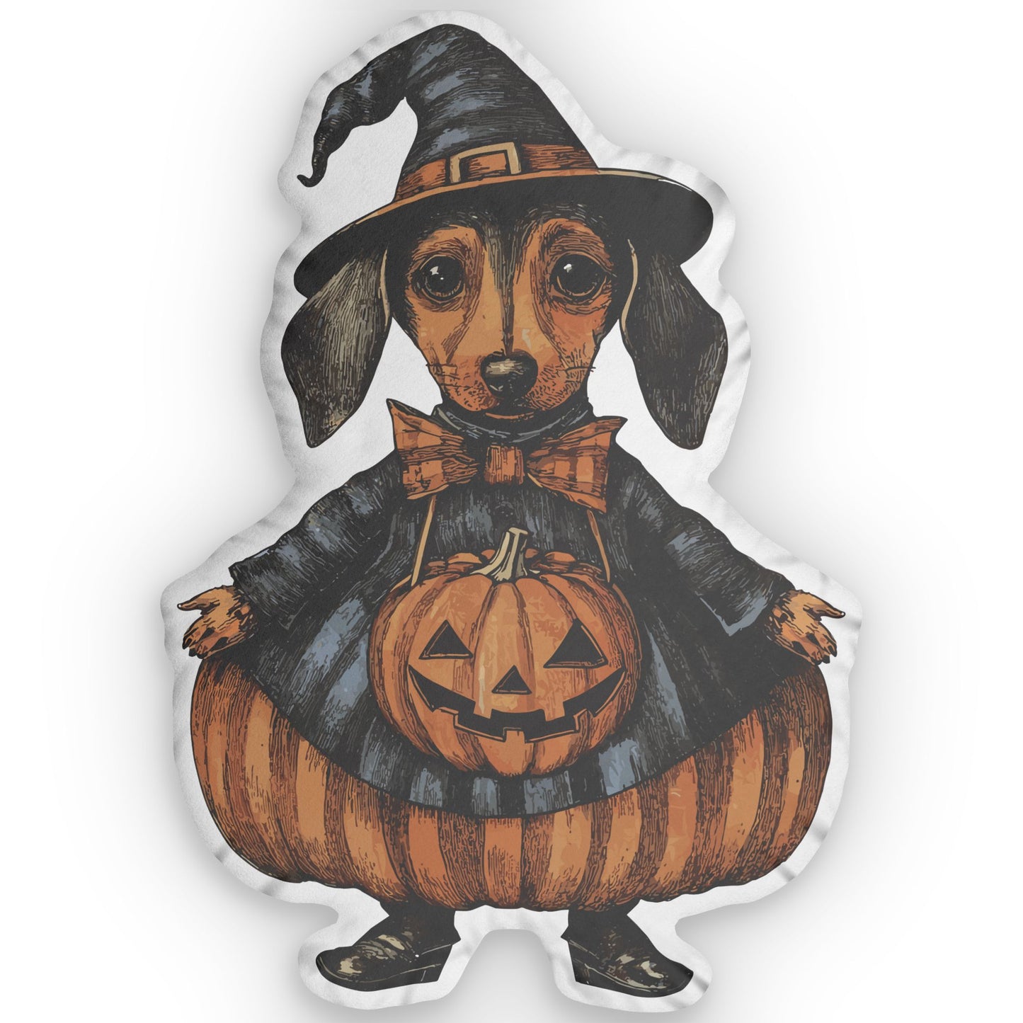 #13 Vintage Halloween Inspired Tan Smooth-Haired Dachshund Custom Shaped Pillow