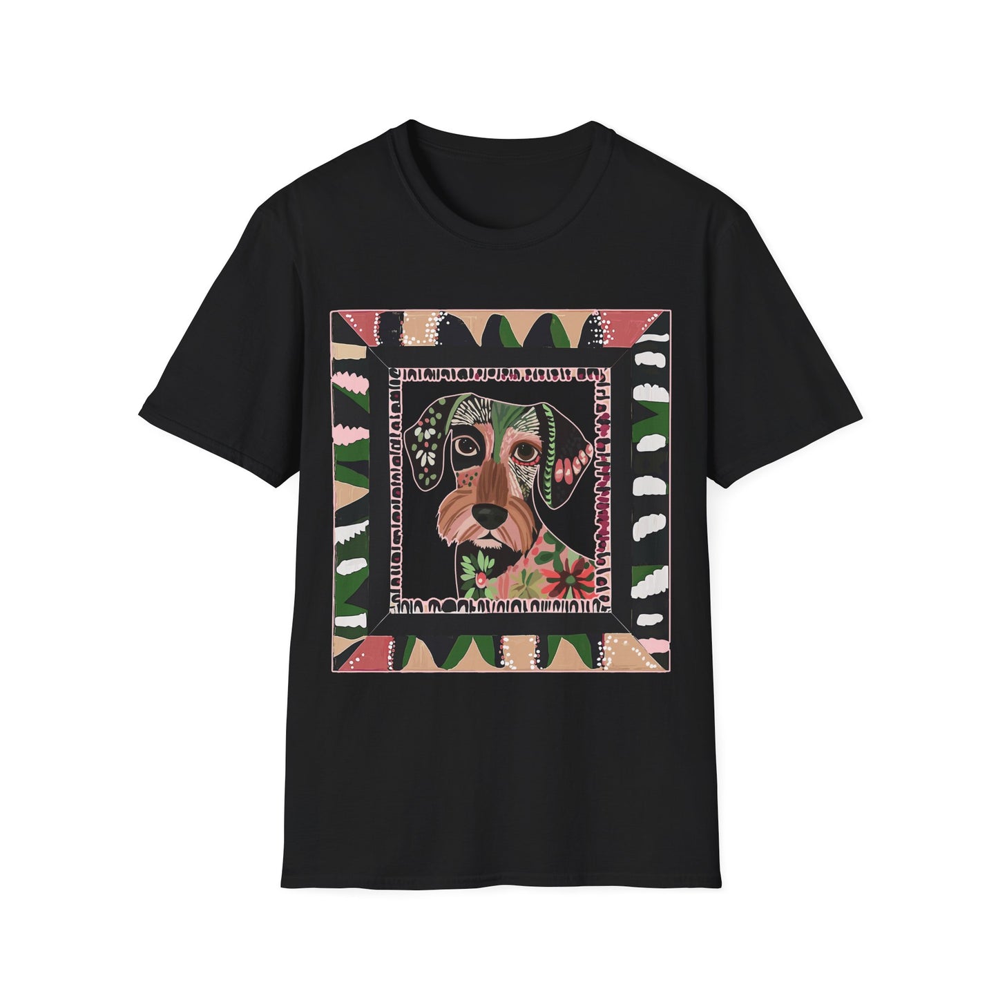 "Wired Wacky Frame" Wire-Haired Dachshund Unisex Softstyle T-Shirt