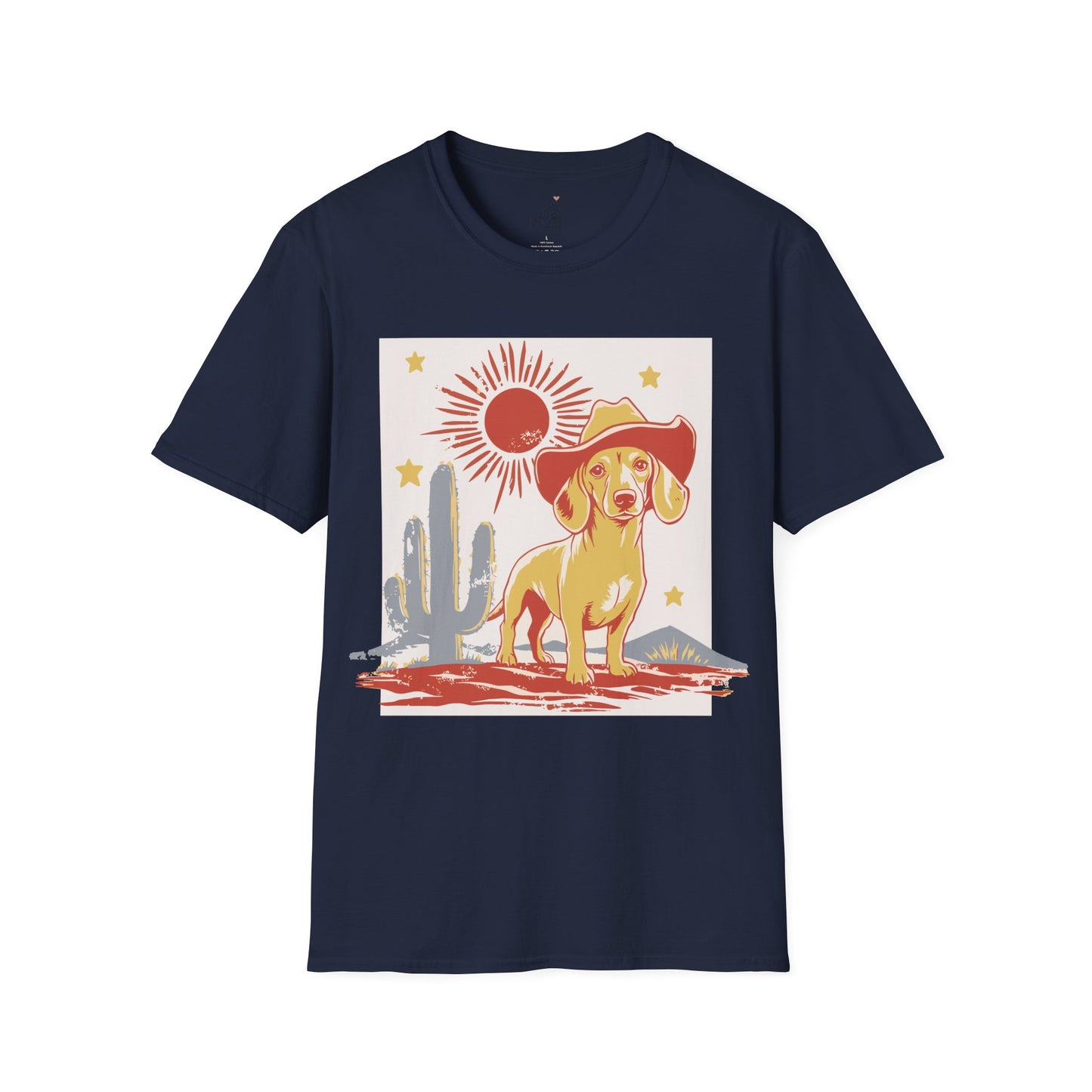 "Sunny Cowboy" Tan Smooth-Haired Dachshund Unisex Softstyle T-Shirt
