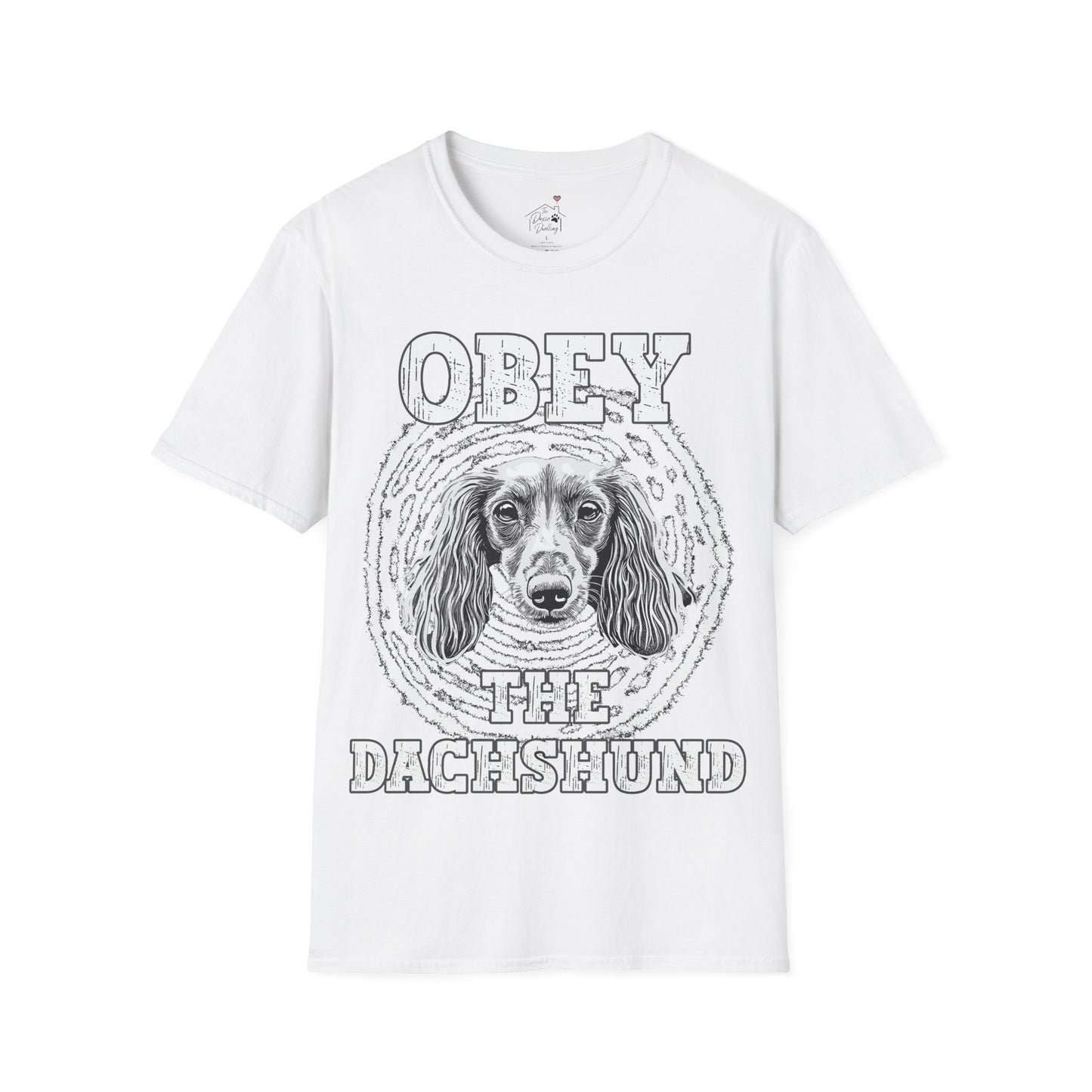 "Obey" Long-Haired Dachshund Unisex Softstyle T-Shirt