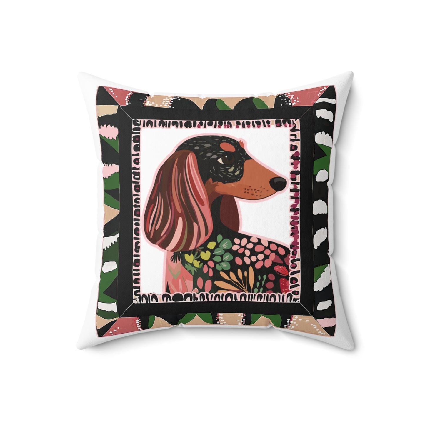 "Long Wacky Frame" Long-Haired Dachshund Square Throw Pillow