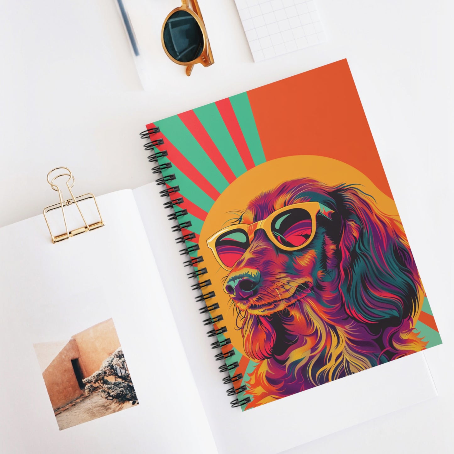 "Neon" Long-Haired Dachshund Ruled Line Spiral Notebook