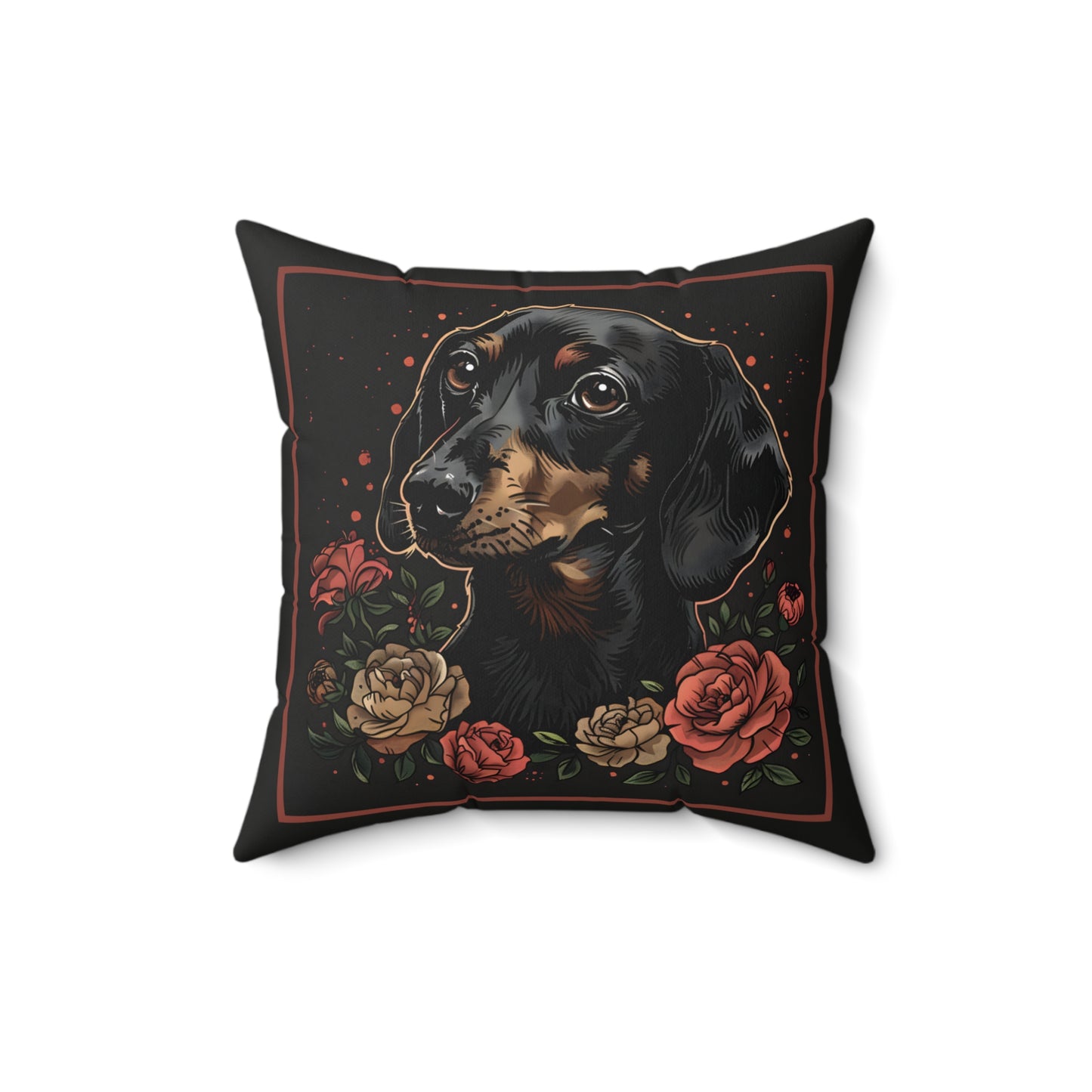 "Roses" Smooth-Haired Dachshund Square Throw Pillow