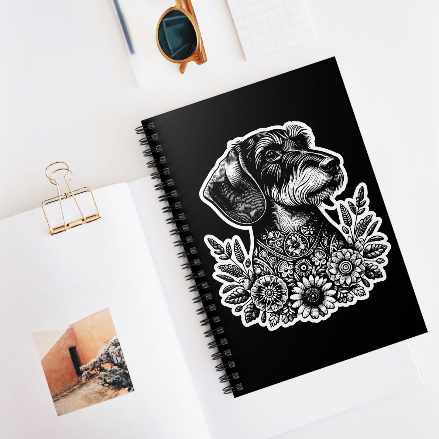 "#8 Floral Print" Wire-Haired Dachshund Ruled Line Spiral Notebook