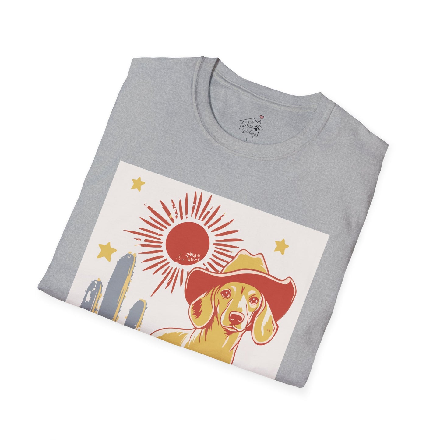 "Sunny Cowboy" Tan Smooth-Haired Dachshund Unisex Softstyle T-Shirt