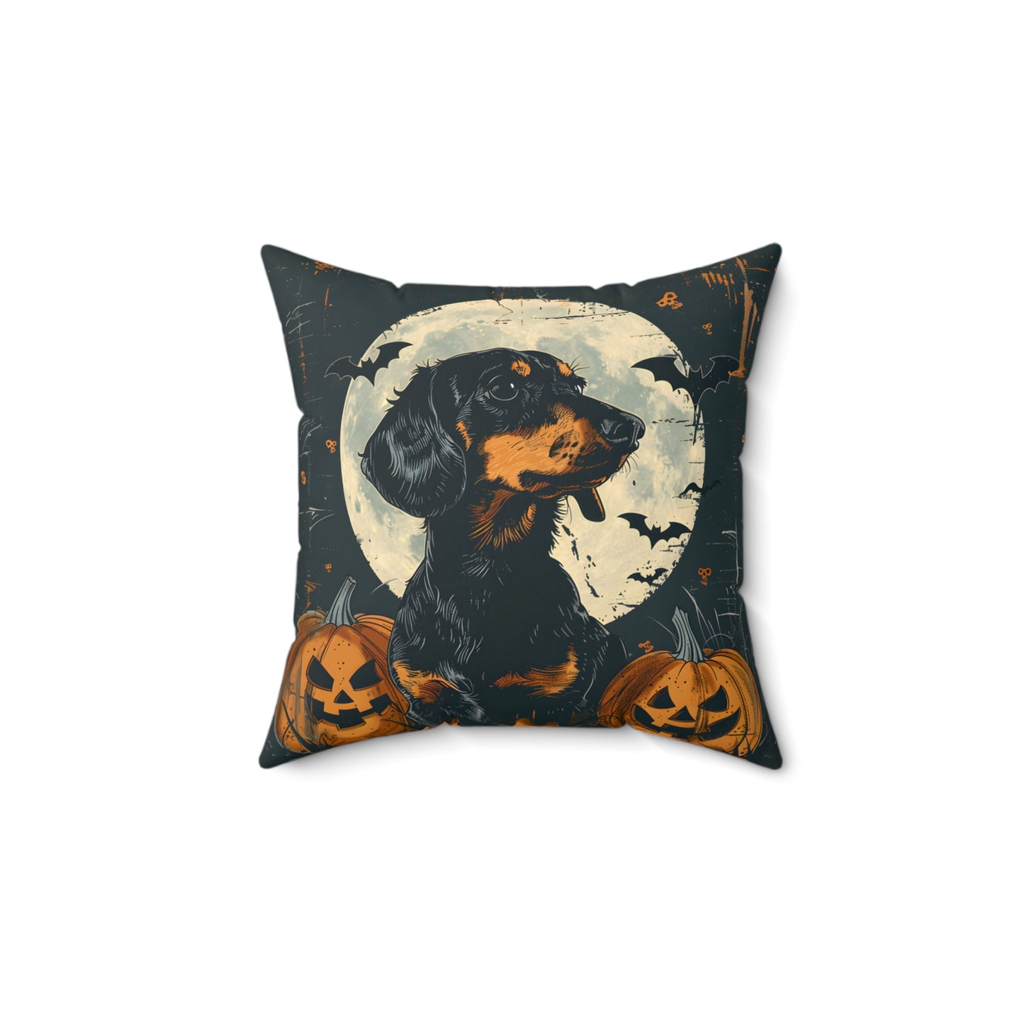 #10 Halloween Inspired Black & Tan Smooth-Haired Dachshund Throw Pillow