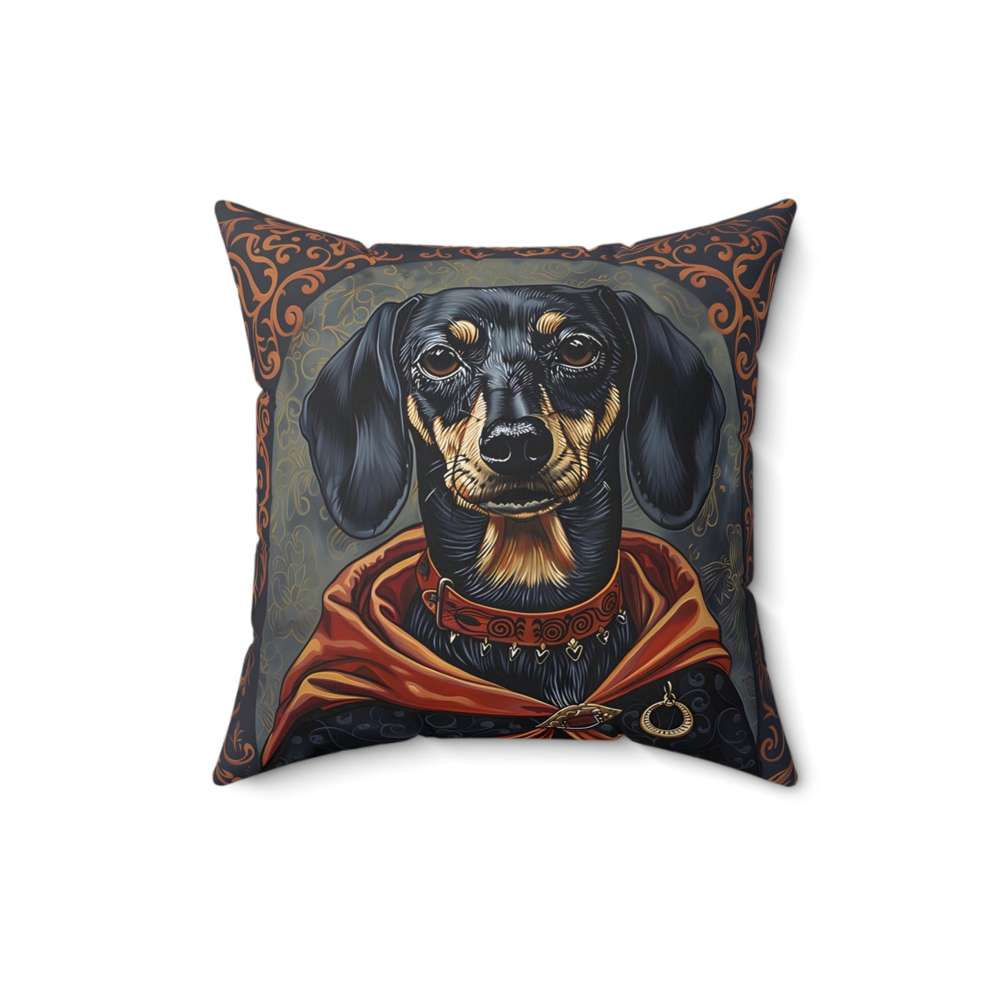 #4 Halloween Inspired Black & Tan Smooth-Haired Dachshund Throw Pillow