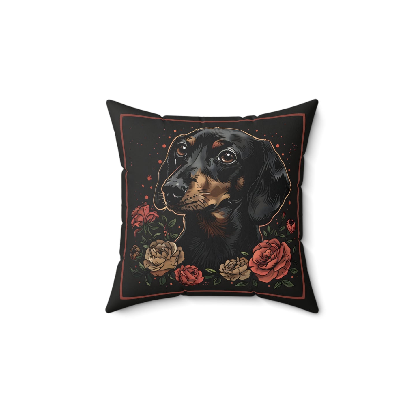 "Roses" Smooth-Haired Dachshund Square Throw Pillow