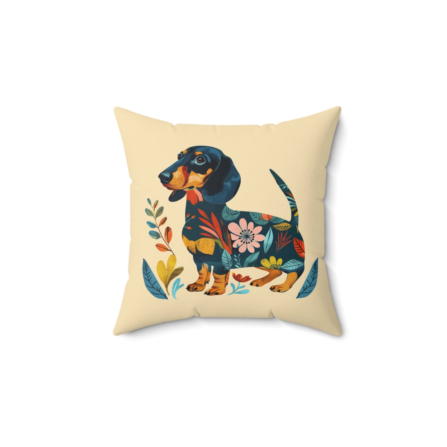 "Fresh" Black & Tan Smooth-Haired Square Throw Pillow