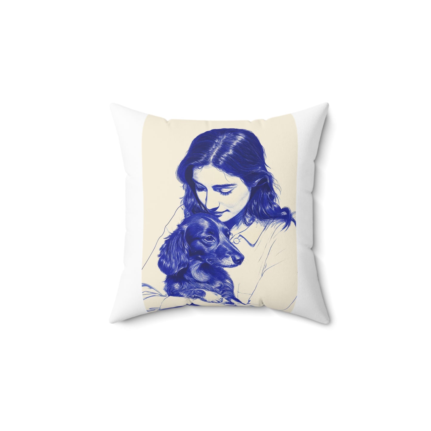 "Girl and Her Dachshund" Long-Haired Dachshund Square Throw Pillow