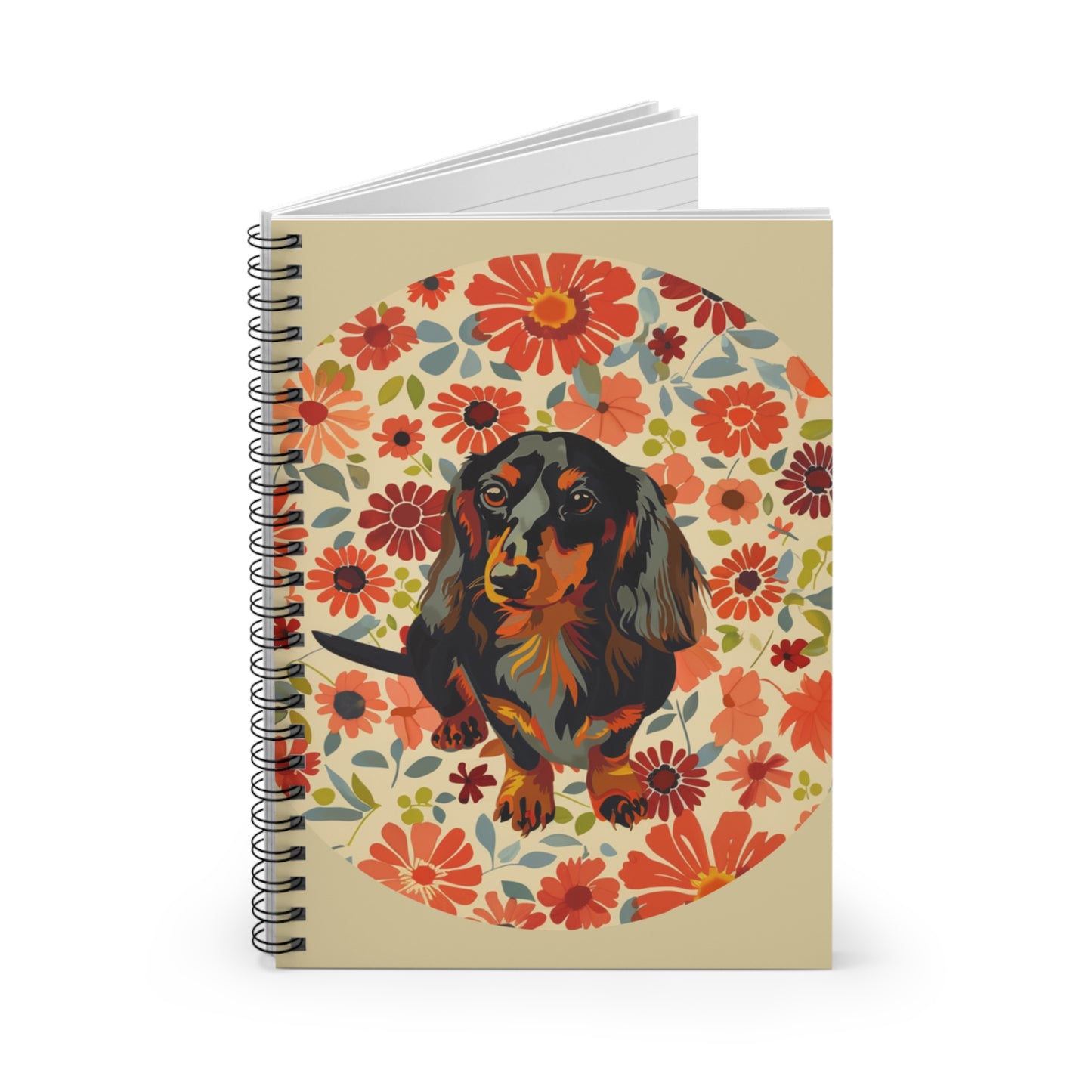 "Wallpaper" Black & Tan Long-Haired Dachshund Ruled Line Spiral Notebook