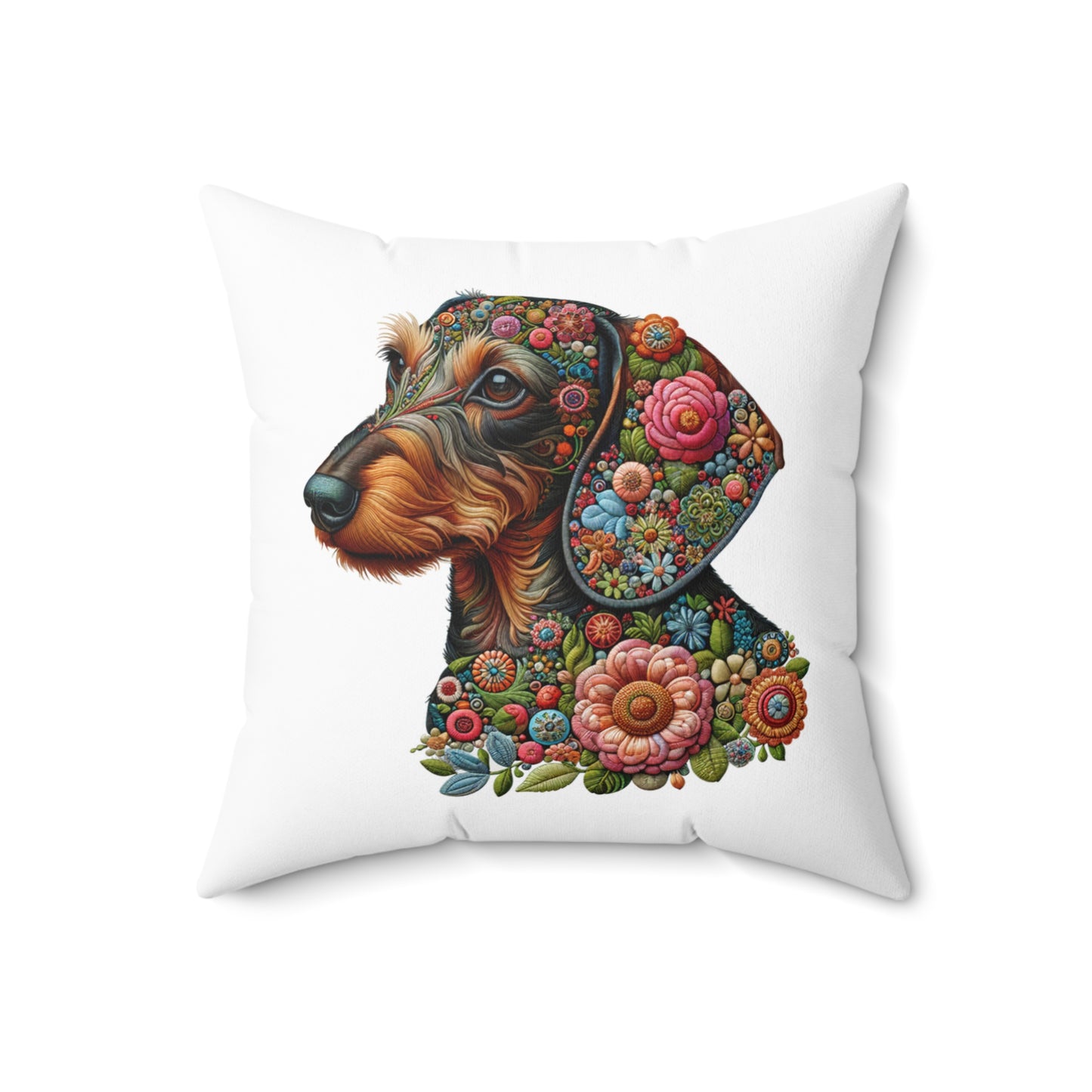 "Threads" Wire-Haired Dachshund Square Throw Pillow