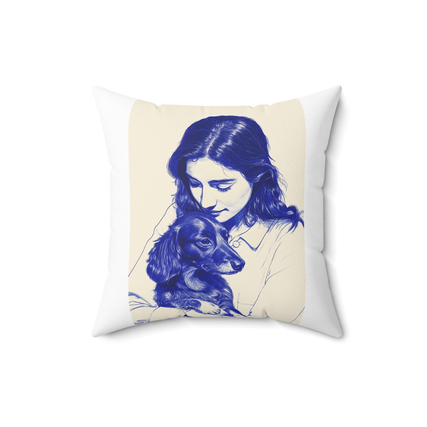 "Girl and Her Dachshund" Long-Haired Dachshund Square Throw Pillow