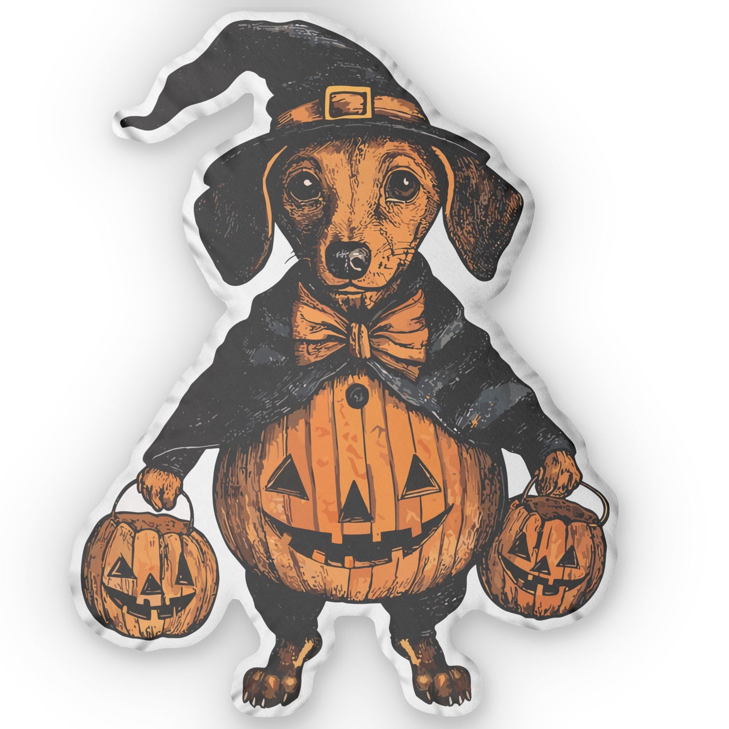 #8 Vintage Halloween Inspired Tan Smooth-Haired Dachshund Custom Shaped Pillow