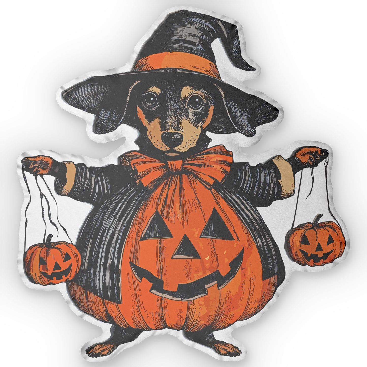 #10 Vintage Halloween Inspired Black & Tan Smooth-Haired Dachshund Custom Shaped Pillow