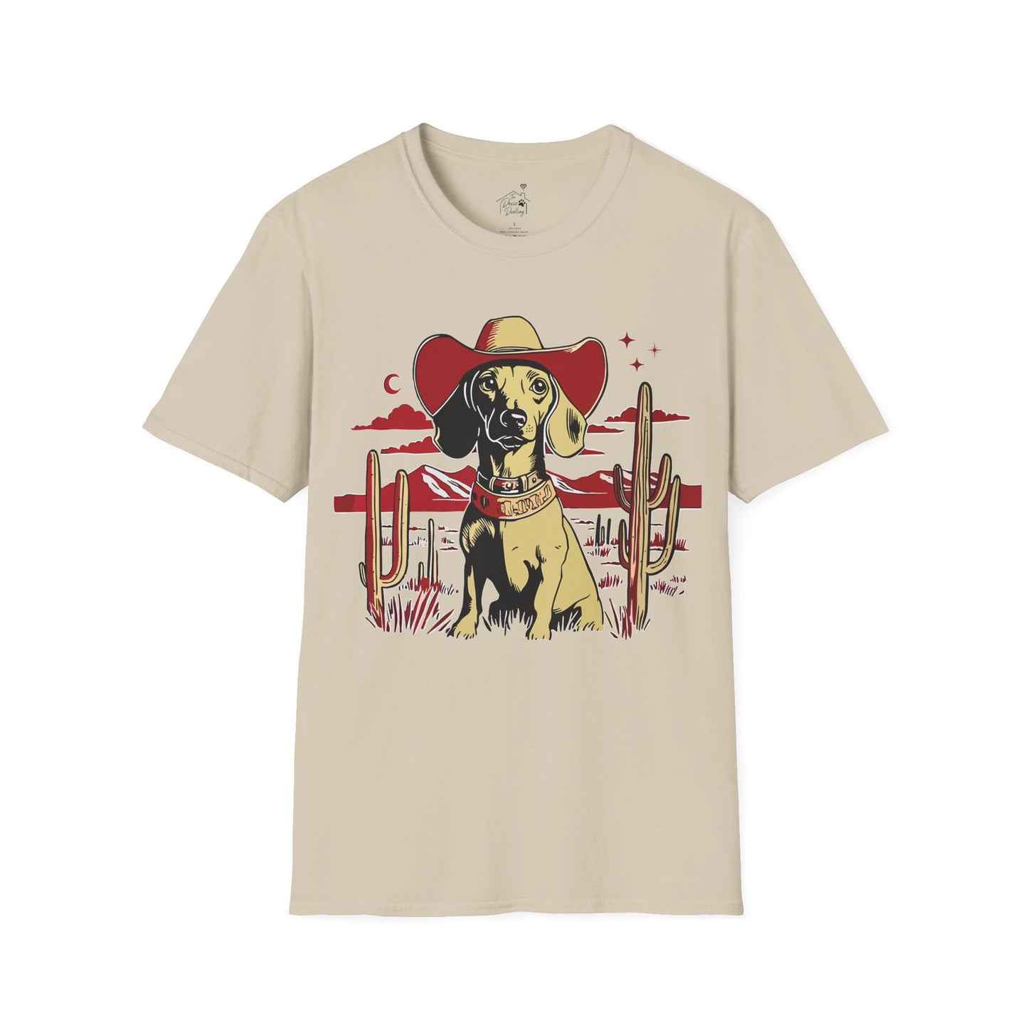 "Space Cowboy" Tan Smooth-Haired Dachshund Unisex Softstyle T-Shirt