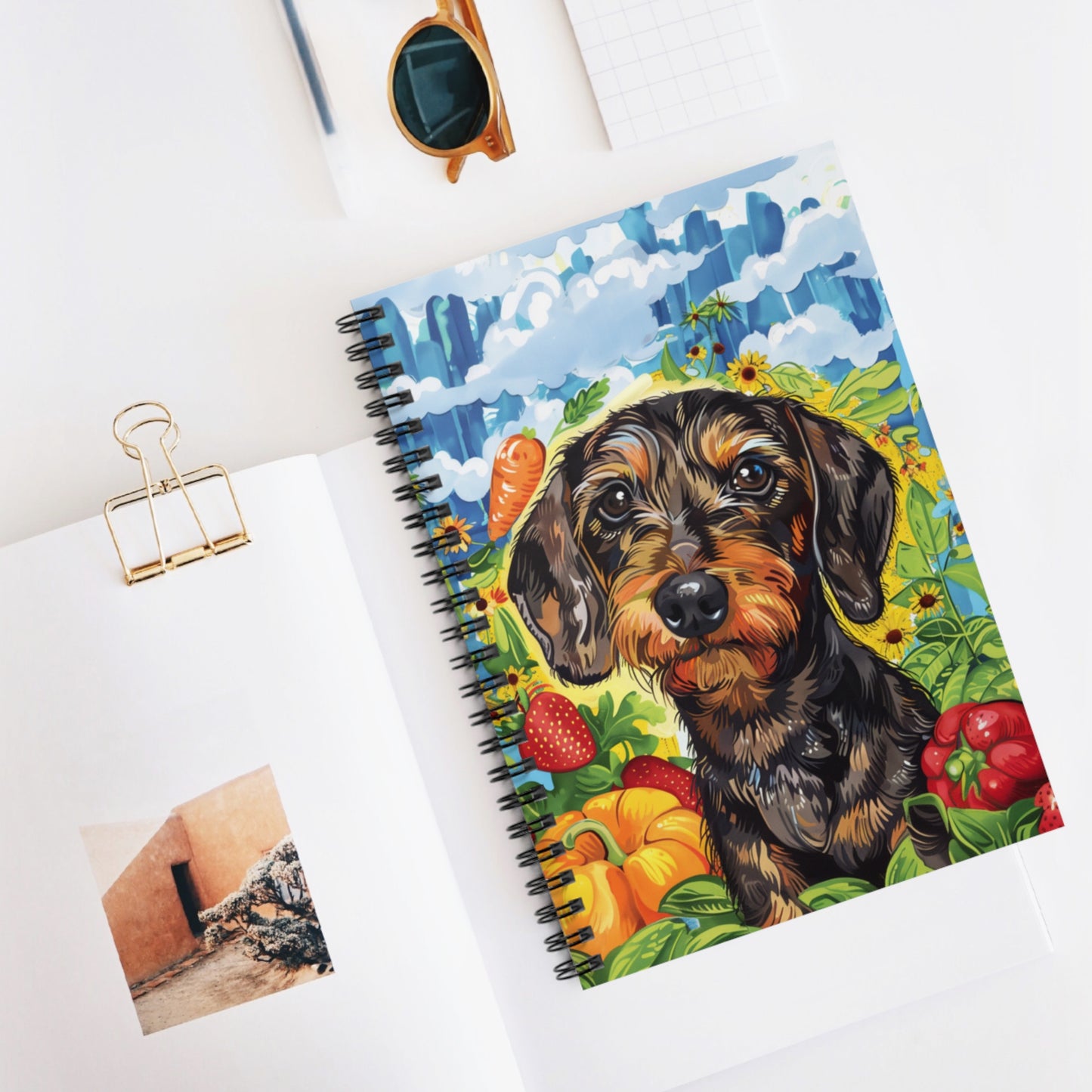 "Farmer's Market" Wire-Haired Dachshund Ruled Line Spiral Notebook