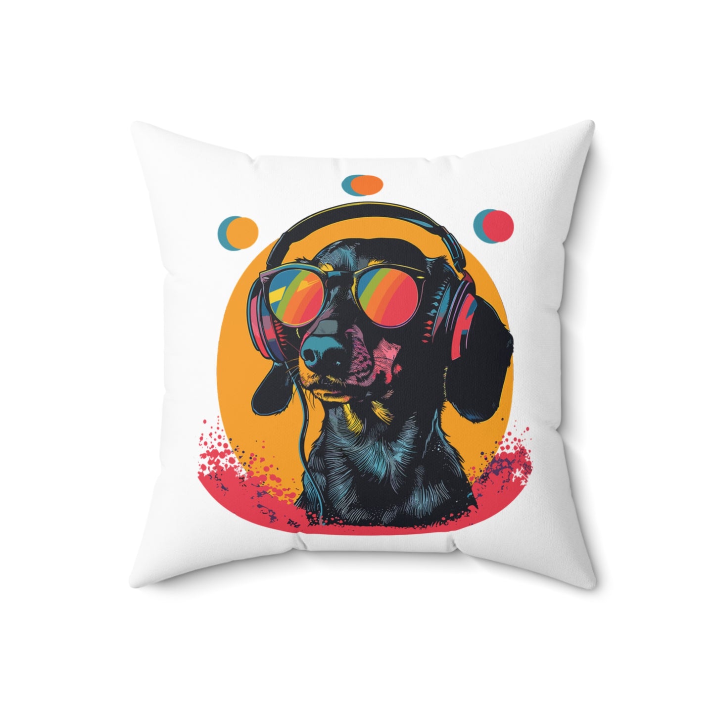 "Groove On" Black & Tan Smooth-Haired Dachshund Square Throw Pillow