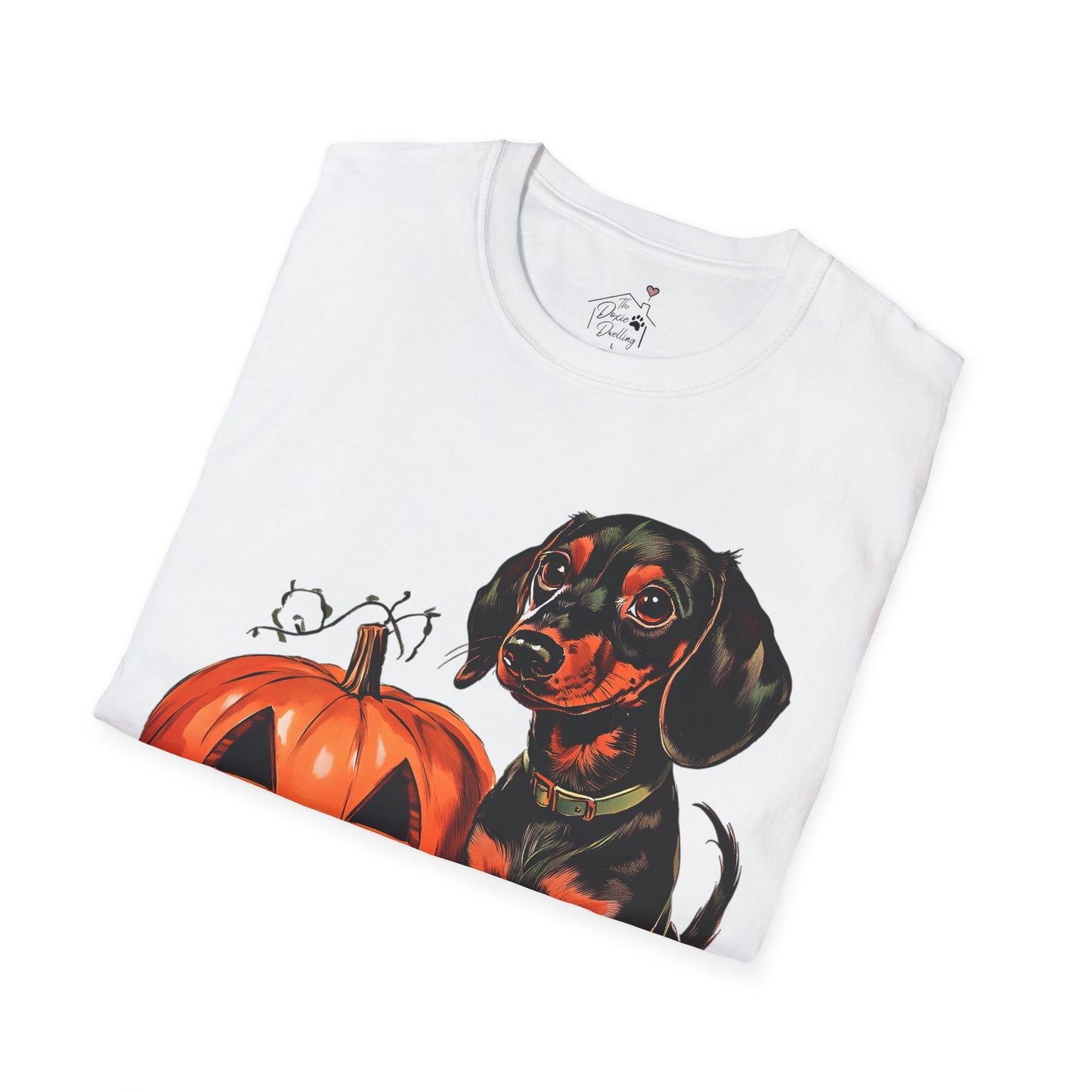 "Season's Greetings" Black and Tan Smooth-Haired Dachshund Halloween Unisex Softstyle T-Shirt
