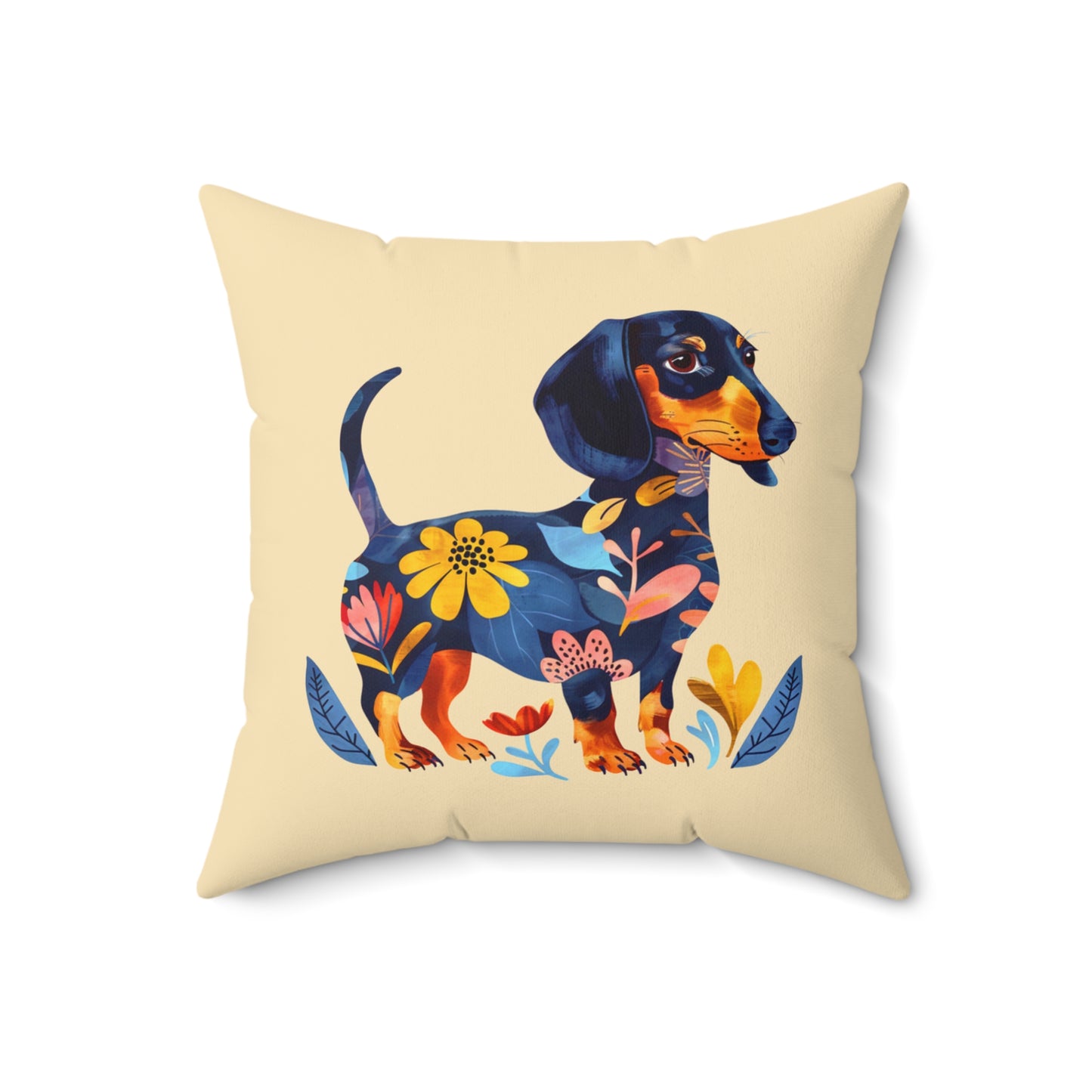"Pretty" Black & Tan Smooth-Haired Dachshund Square Throw Pillow