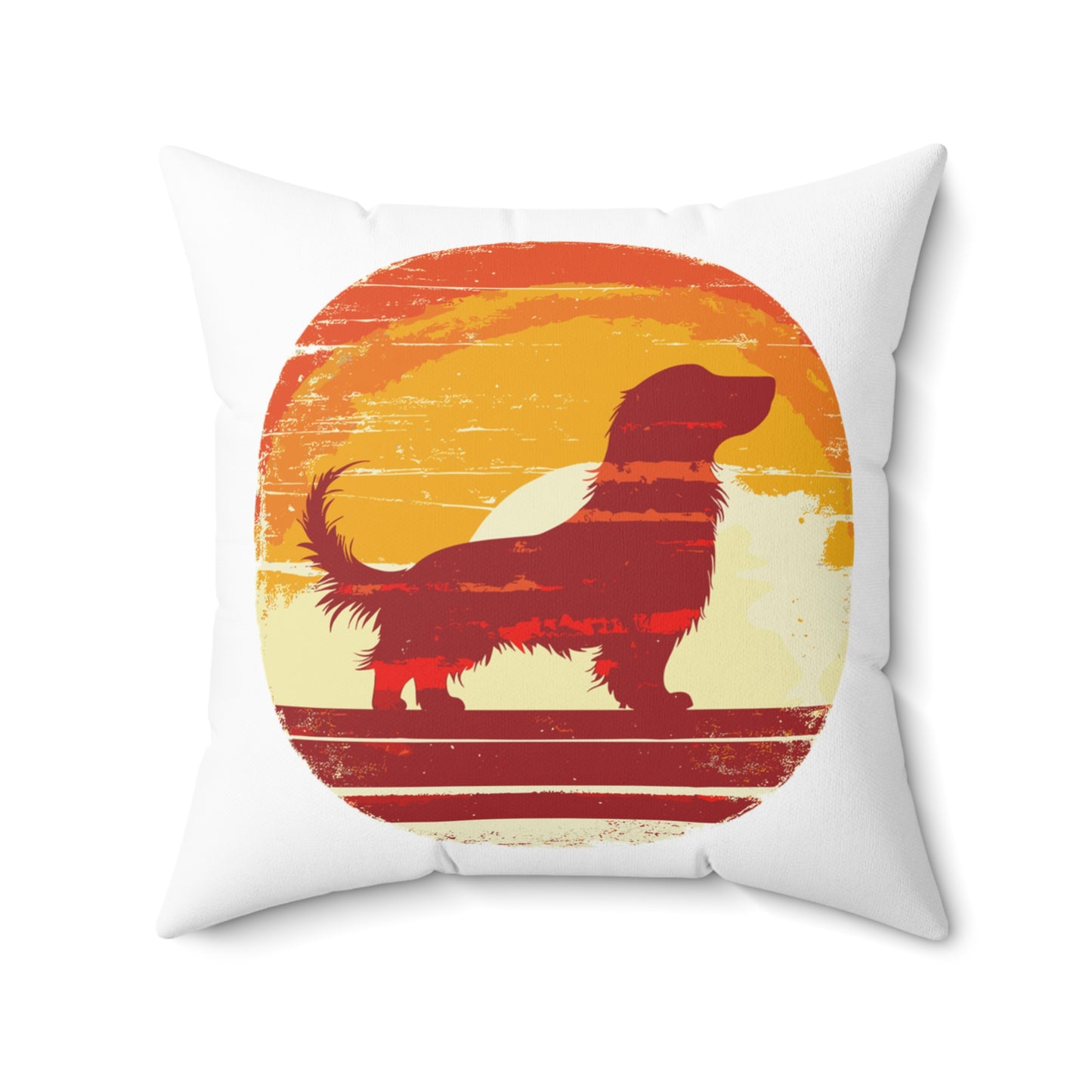 "The Long Sunset" Long-Haired Dachshund Square Throw Pillow