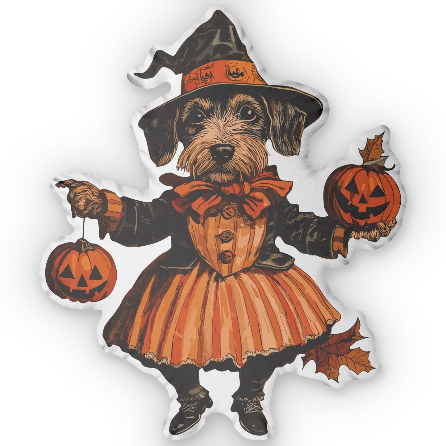 #31 Vintage Halloween Inspired Wire-Haired Dachshund Custom Shaped Pillow