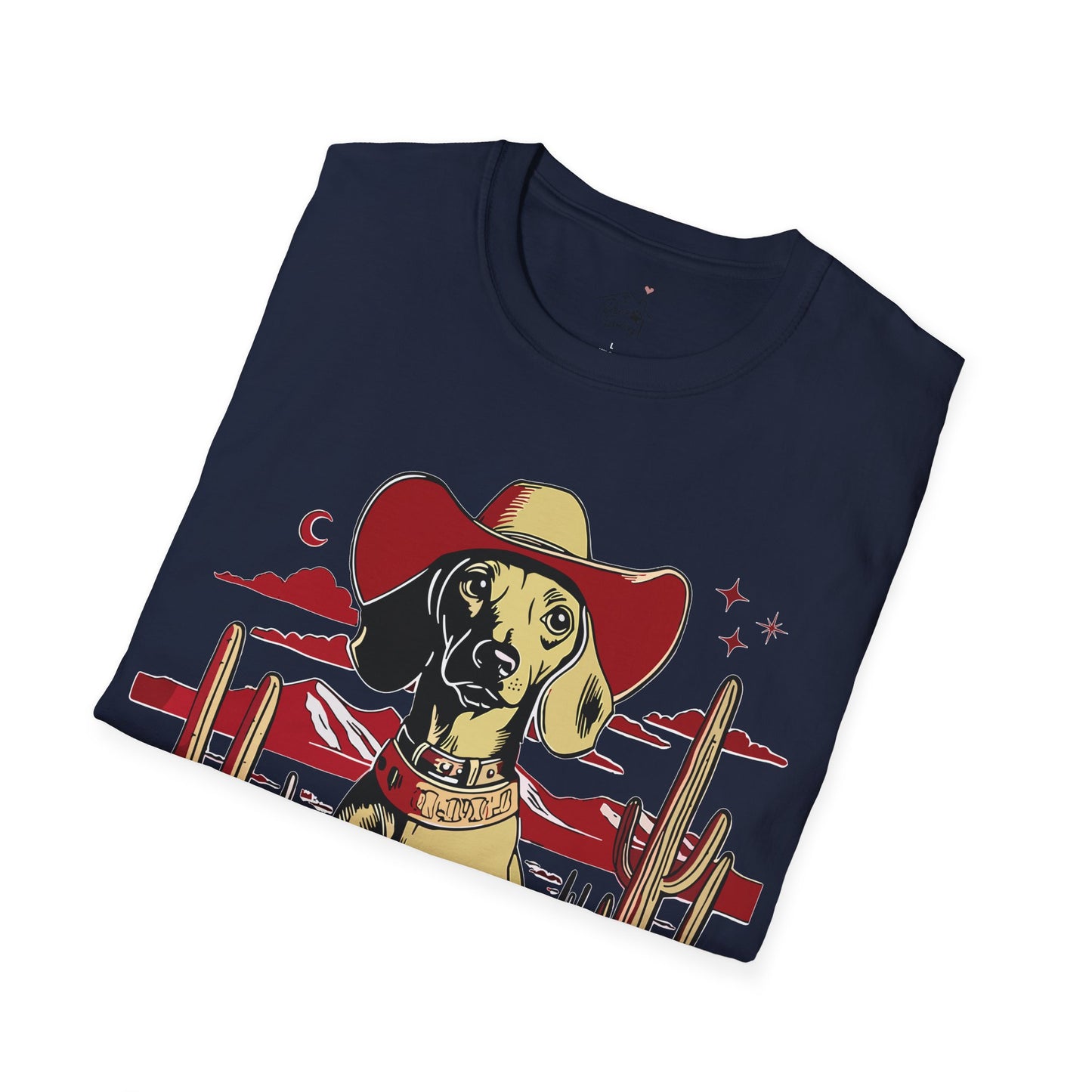 "Space Cowboy" Tan Smooth-Haired Dachshund Unisex Softstyle T-Shirt