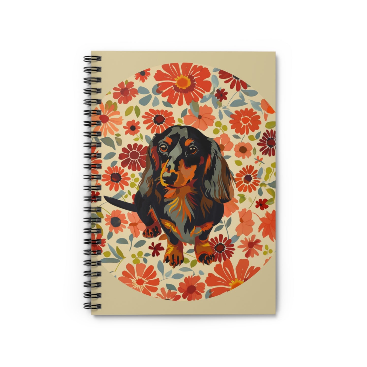 "Wallpaper" Black & Tan Long-Haired Dachshund Ruled Line Spiral Notebook