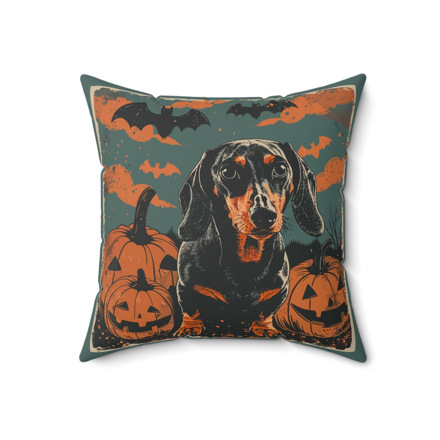 #9 Halloween Inspired Black & Tan Smooth-Haired Dachshund Throw Pillow