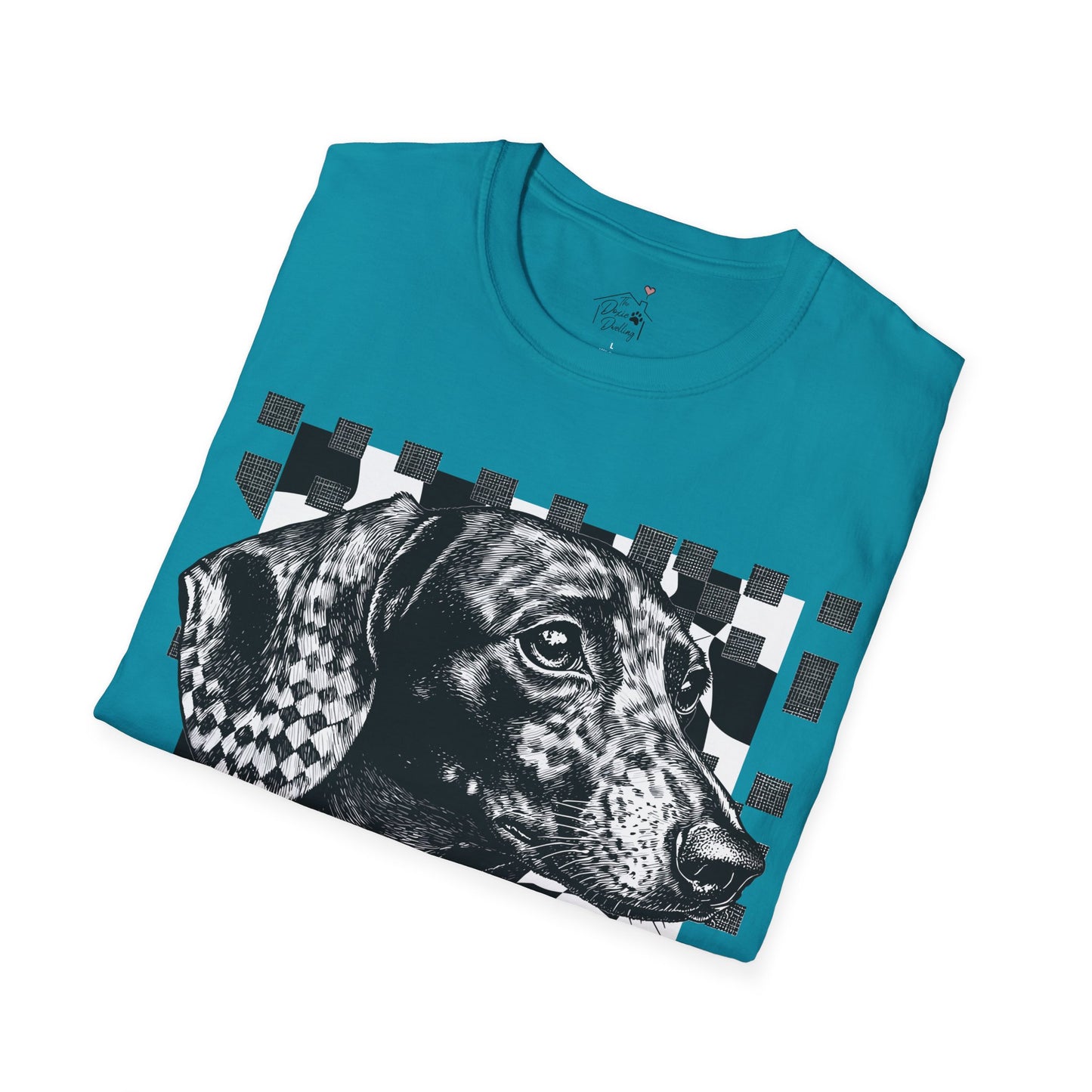 "Smooth Checked" Black & Tan Smooth-Haired Dachshund Unisex Softstyle T-Shirt