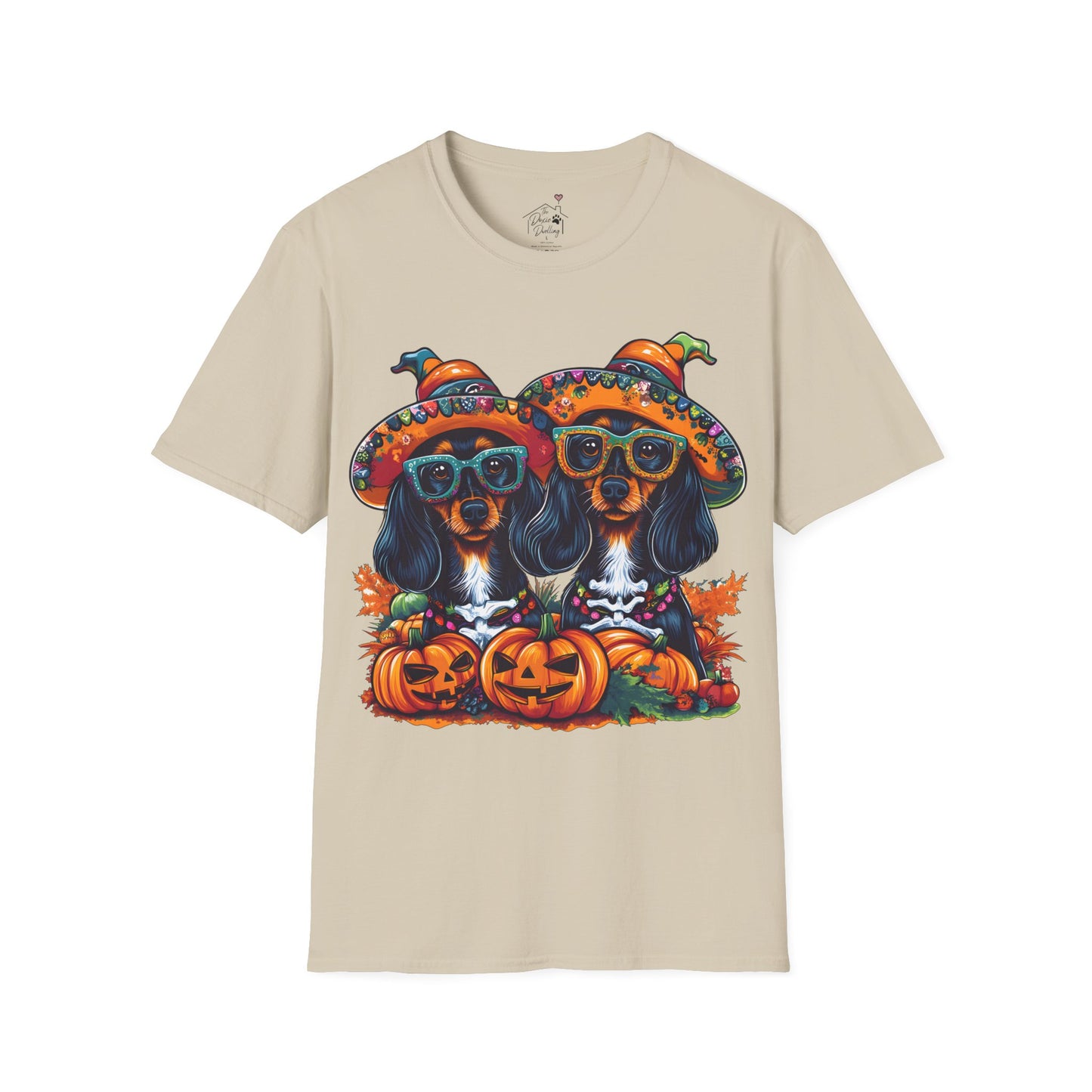 "We Like To Party" Black and Tan Long-Haired Dachshund Halloween Unisex Softstyle T-Shirt