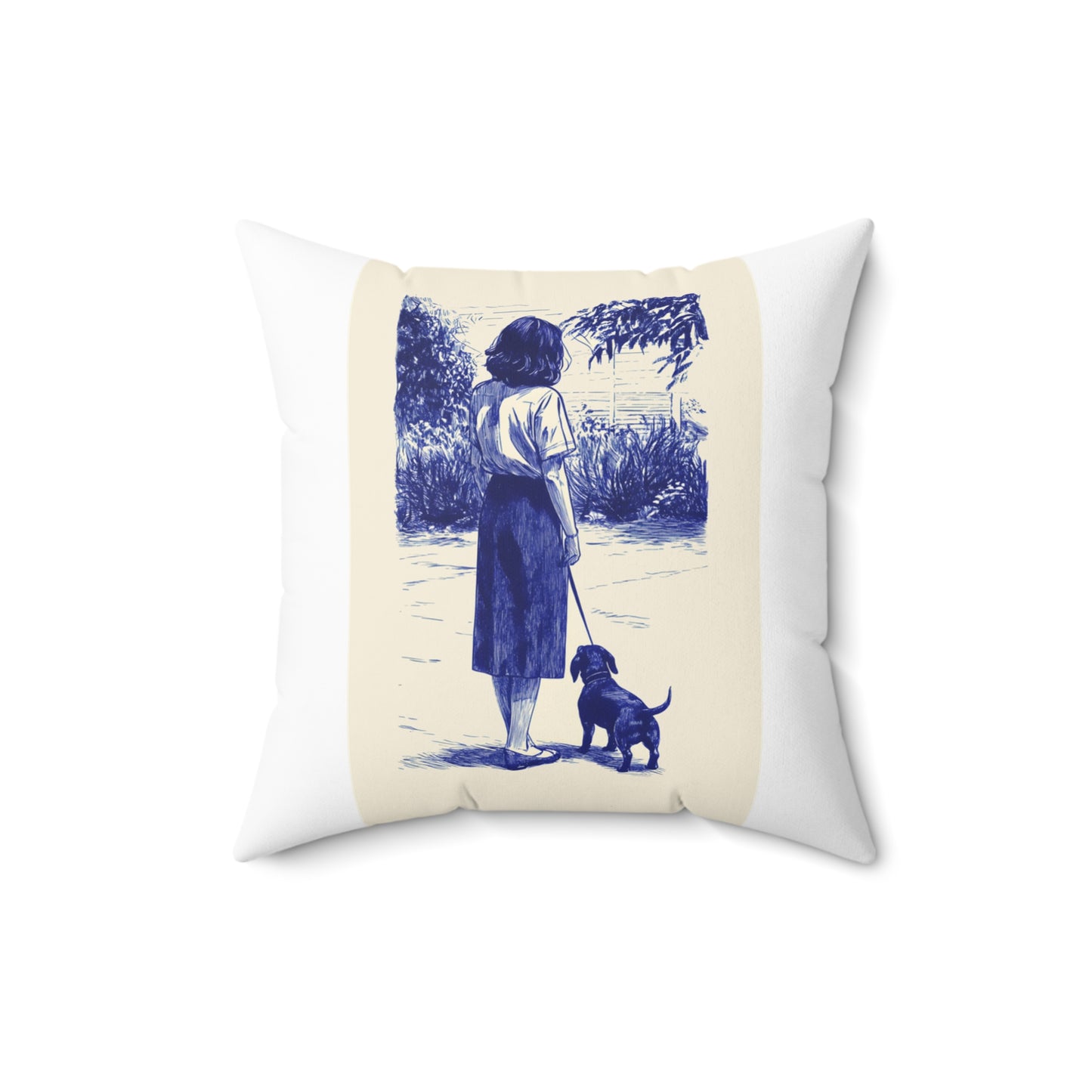 "Afternoon Walk" Smooth-Haired Dachshund Square Throw Pillow