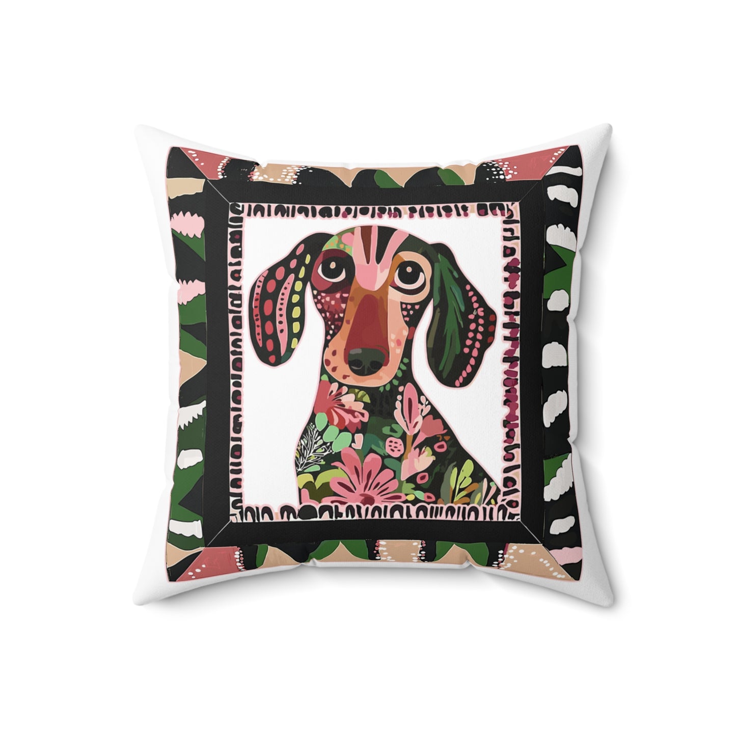 "Smooth Wacky Frame" Smooth-Haired Dachshund Square Throw Pillow