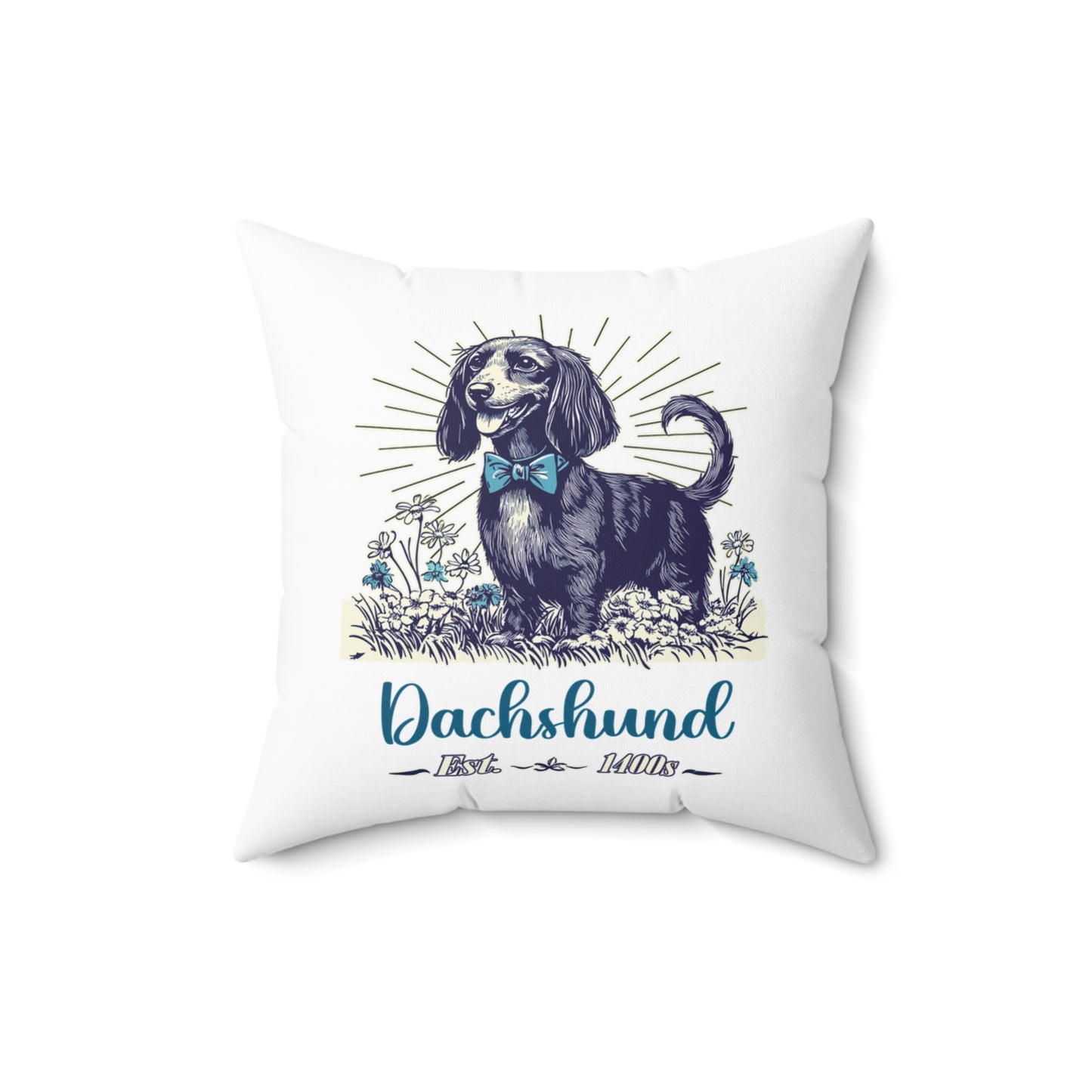"Circa" Long-Haired Dachshund Square Throw Pillow