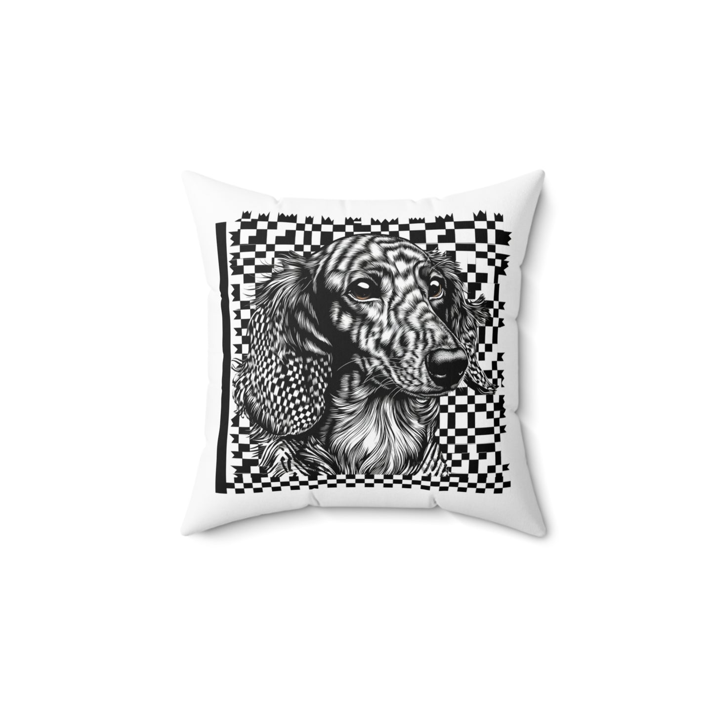 "Long Checked" Long-Haired Dachshund Square Throw Pillow