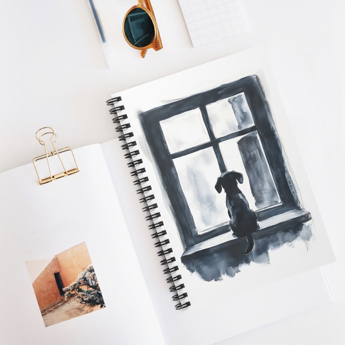 "Window Pane" Smooth-Haired Dachshund Ruled Line Spiral Notebook