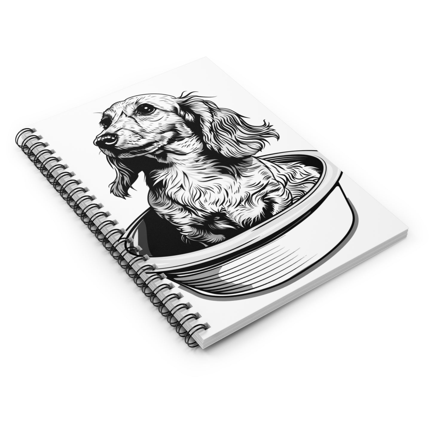 "Long Noodle Soup" Long-Haired Dachshund Ruled Line Spiral Notebook