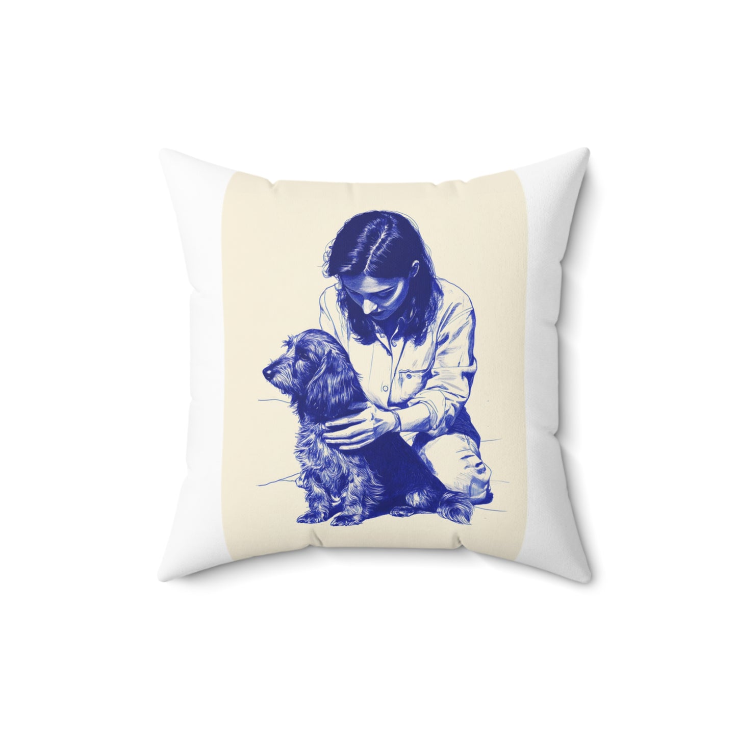 "Girl and Her Dachshund" Wire-Haired Dachshund Square Throw Pillow
