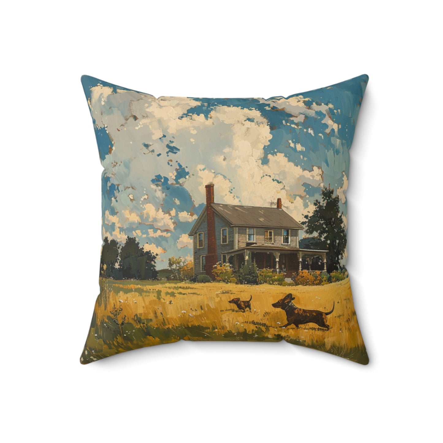 "On The Prairie" Smooth-Haired Dachshund Square Throw Pillow