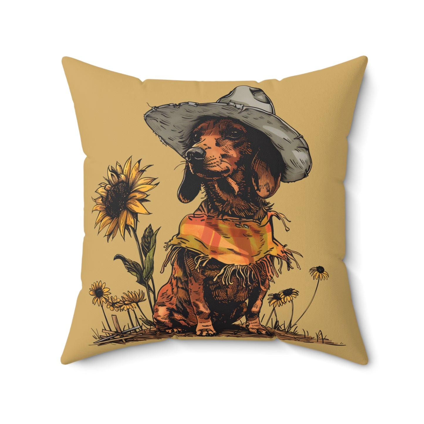 #6 Autumn Inspired Tan Smooth-Haired Dachshund Throw Pillow