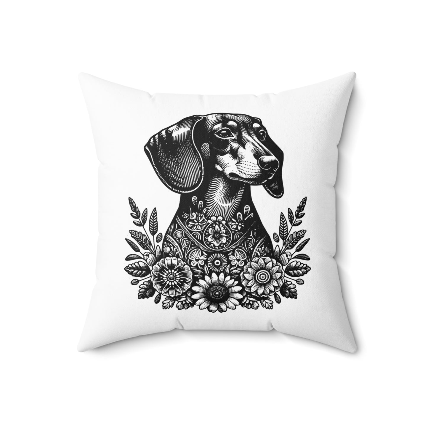 "Smooth Flora Throat" Smooth-Haired Dachshund Square Throw Pillow