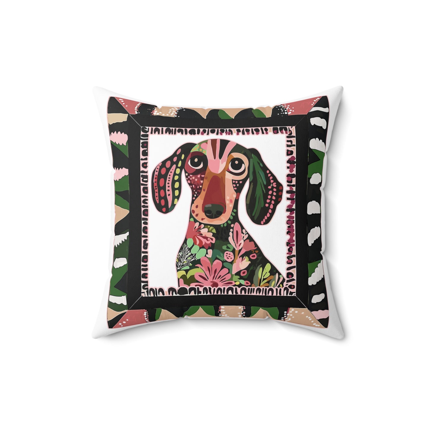 "Smooth Wacky Frame" Smooth-Haired Dachshund Square Throw Pillow