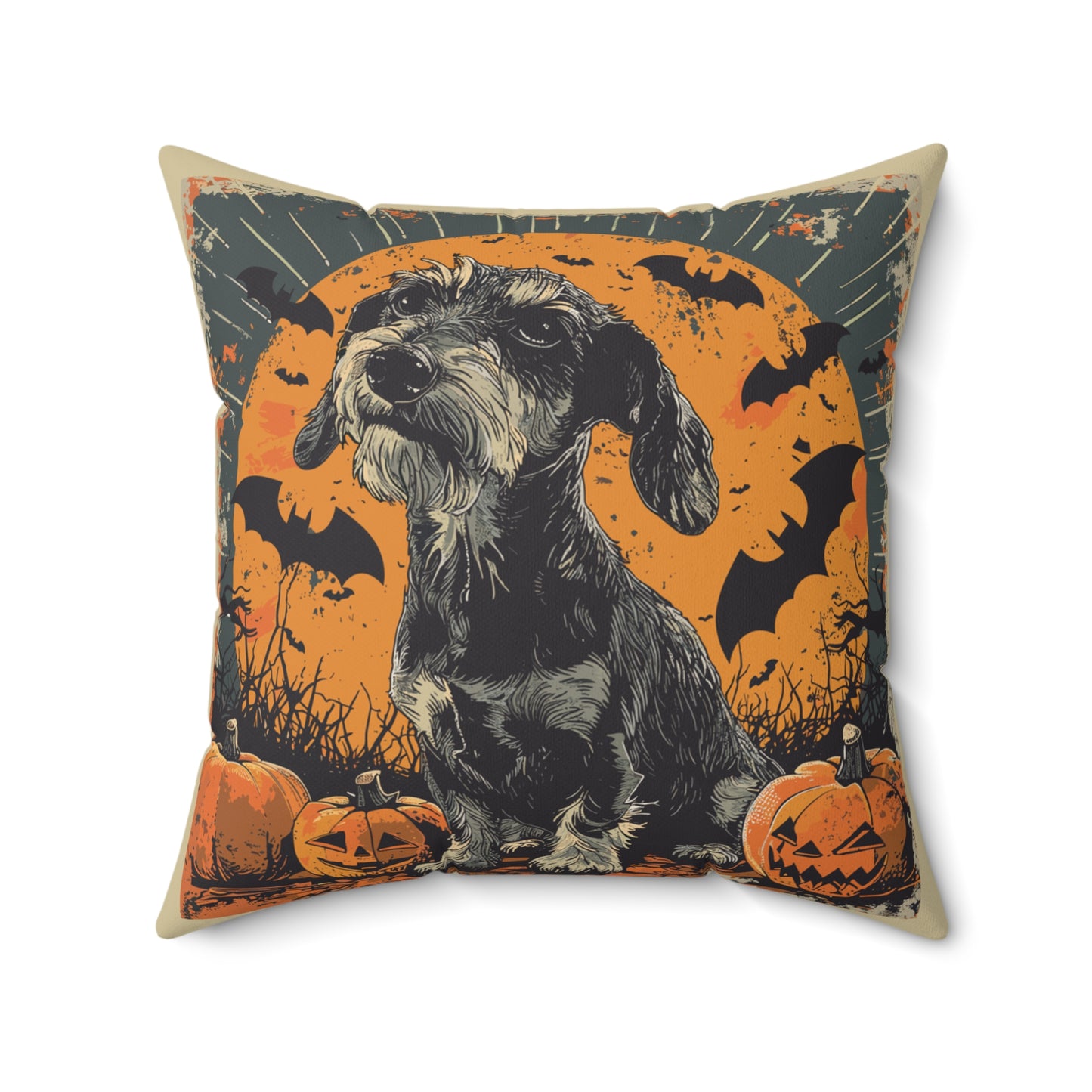 #35 Halloween Inspired Wire-Haired Dachshund Throw Pillow