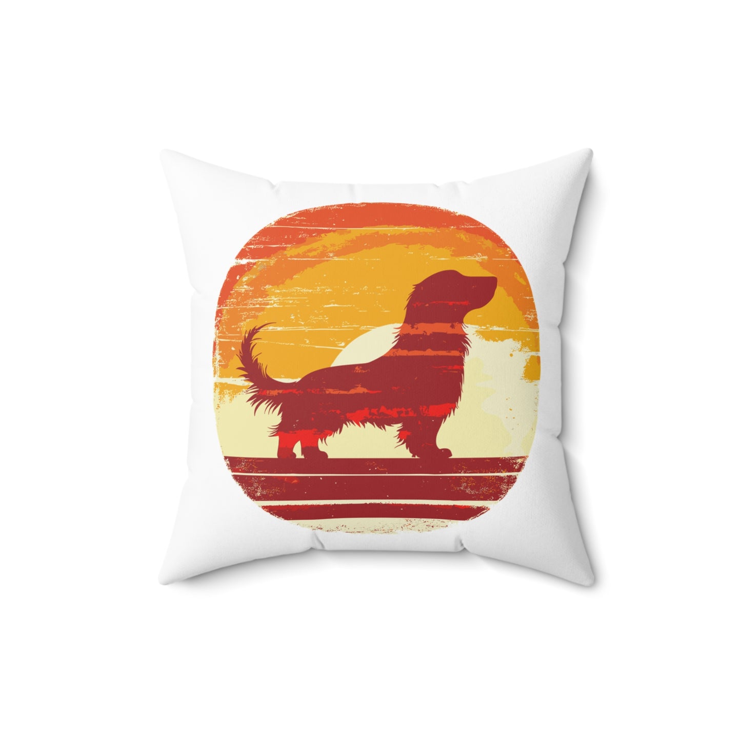 "The Long Sunset" Long-Haired Dachshund Square Throw Pillow
