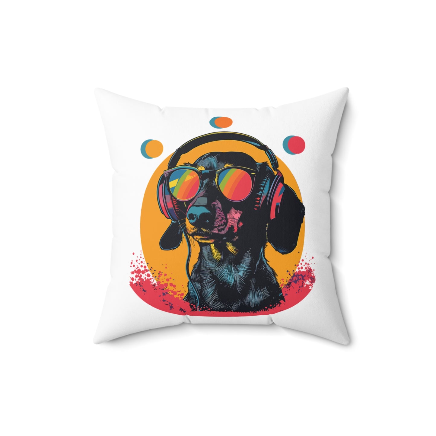 "Groove On" Black & Tan Smooth-Haired Dachshund Square Throw Pillow