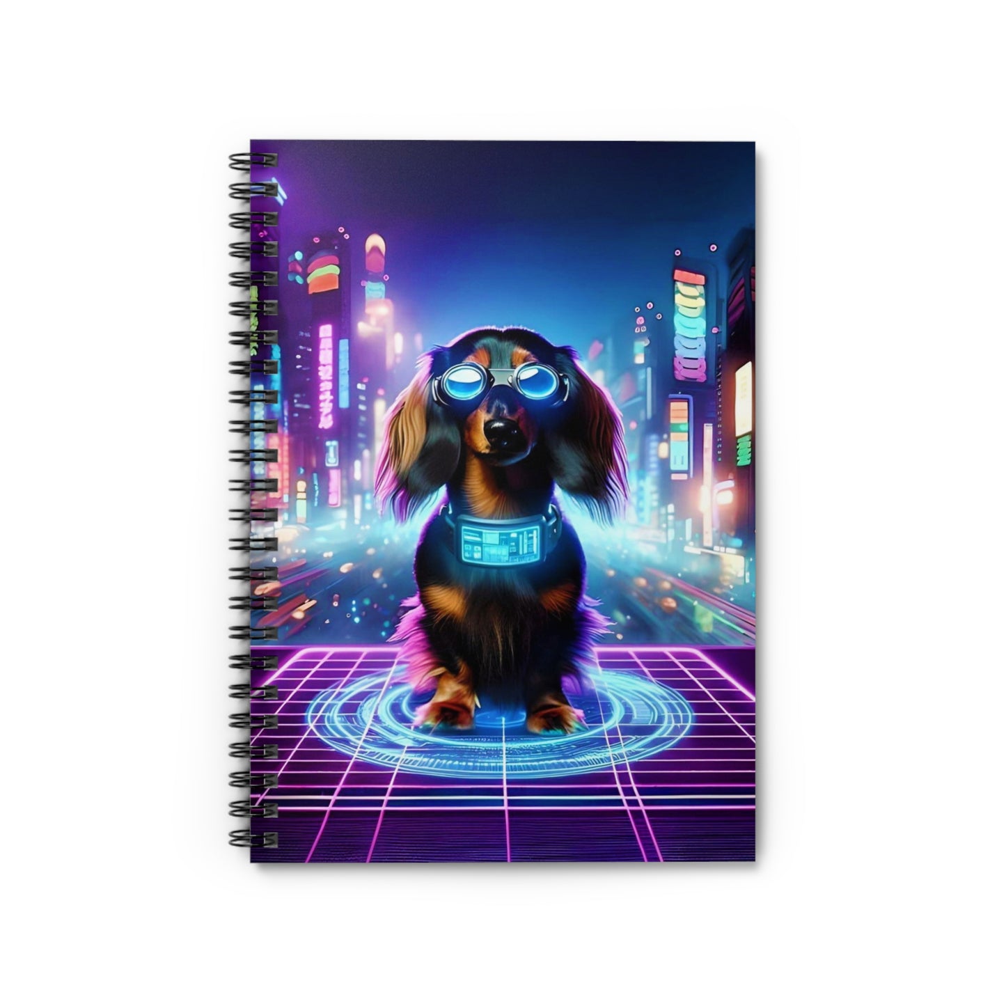 "The Circuit" Black & Tan Long-Haired Dachshund Ruled Line Spiral Notebook