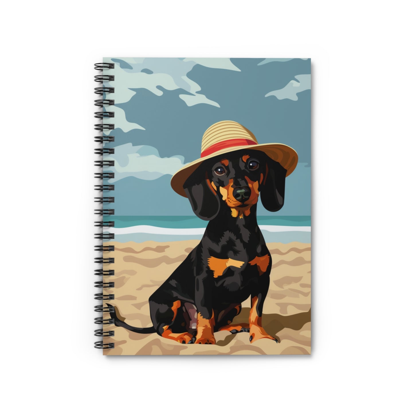 "Beachy Keen" Black & Tan Smooth-Haired Dachshund Ruled Line Spiral Notebook