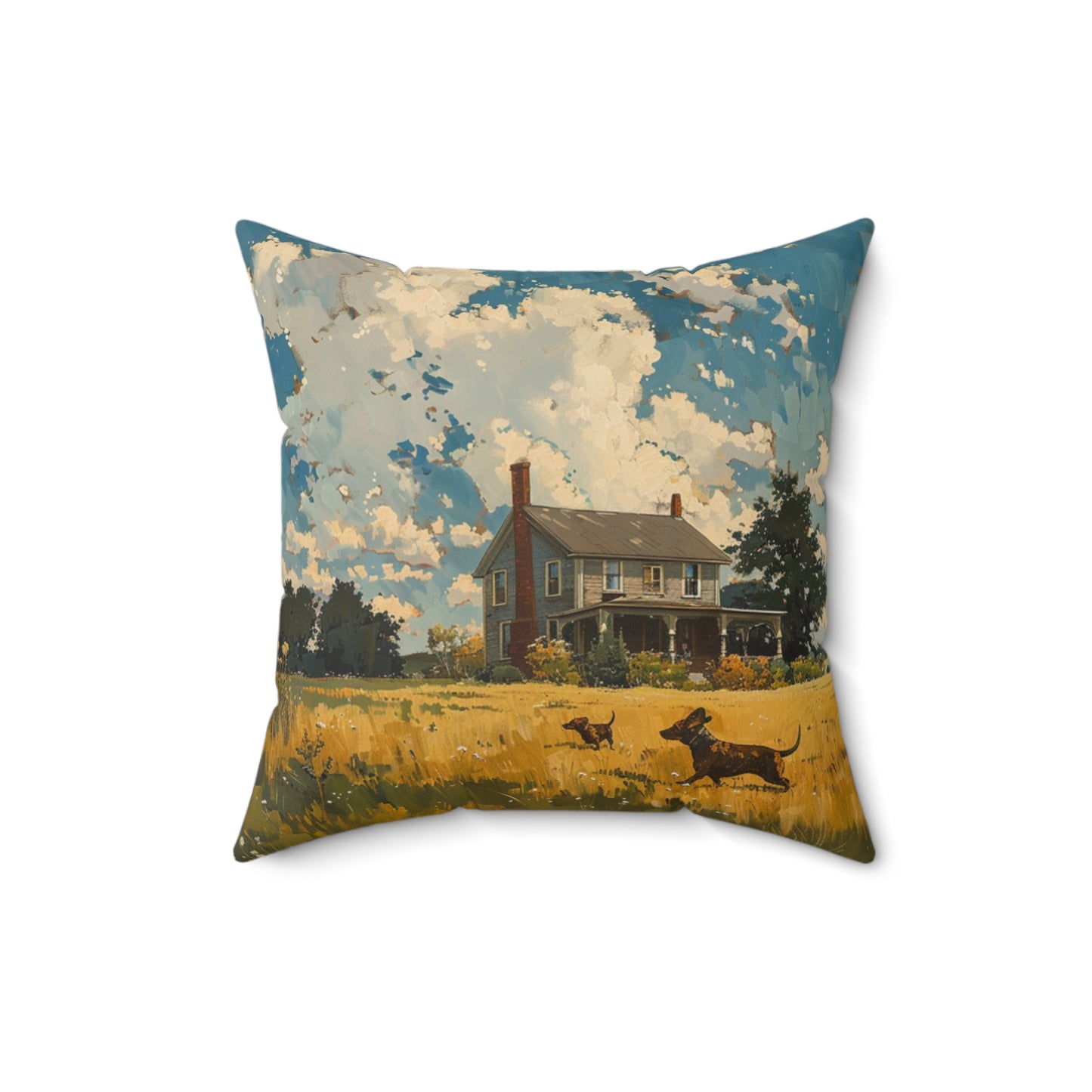 "On The Prairie" Smooth-Haired Dachshund Square Throw Pillow