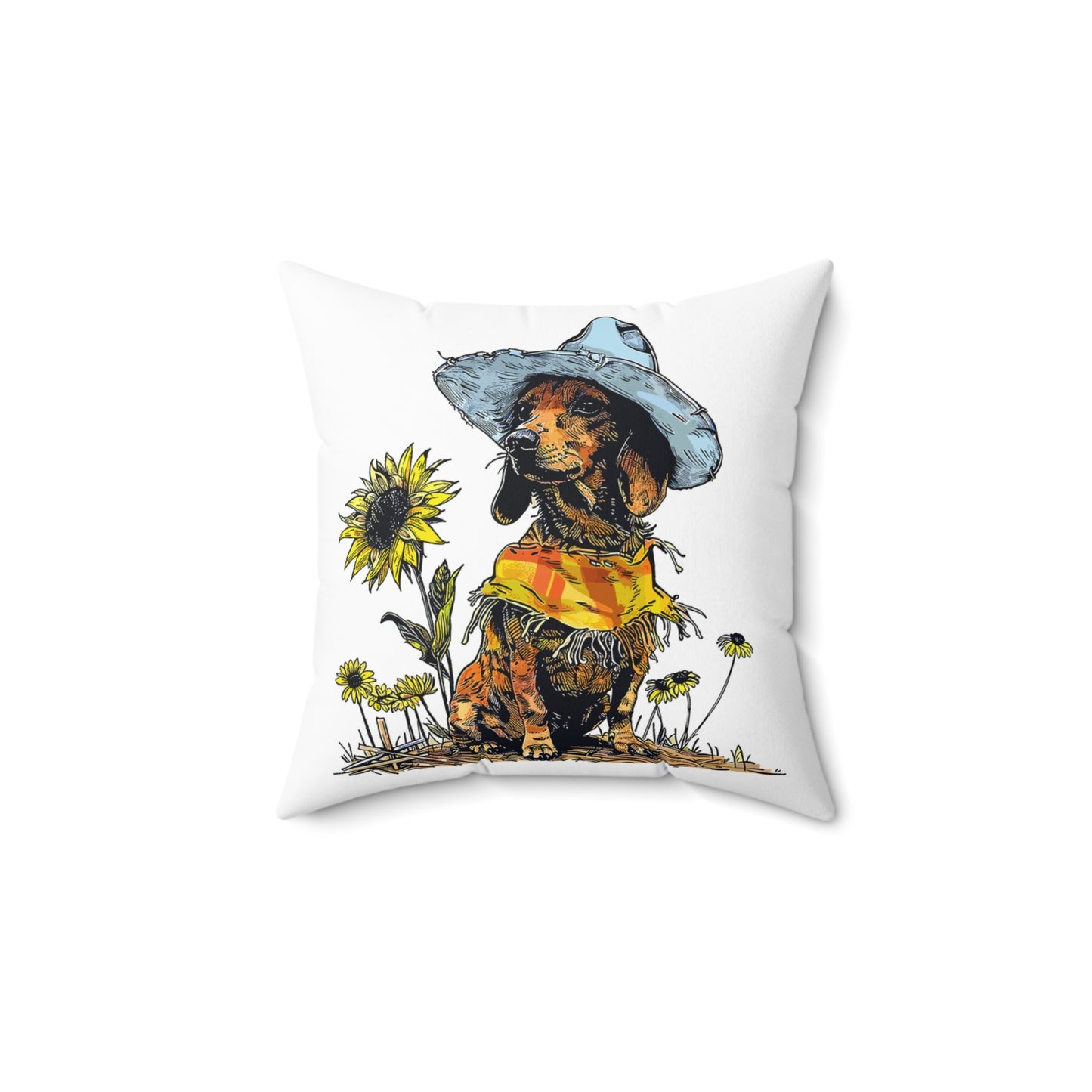"Sunflowers" Smooth-Haired Dachshund Square Throw Pillow